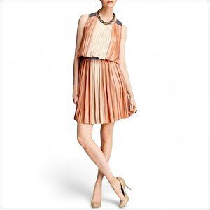 BCBGMaxazria Sofi Color Block Pleated Elastic Waist Blouson Dress NWT NEW 0